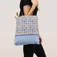 Summer Blue White Yellow Tiles Color Block Tote Bag