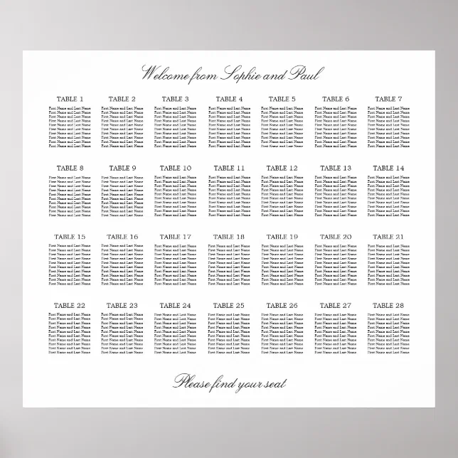 28 Table Elegant Minimalist Seating Chart