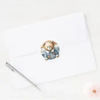 Blue Jean Baby Denim Teddy Bear Baby Shower Classic Round Sticker