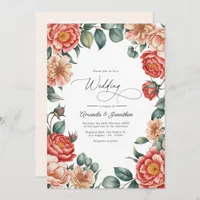 Coral Rose, Apricot Blush, and Soft Mint Wedding Invitation