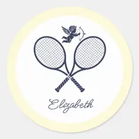 Navy & Cream Preppy Tennis Bridal Shower Classic Round Sticker