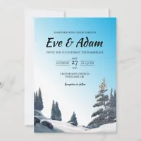 Snowy Pine Ridge Watercolor Winter Wedding Invitation