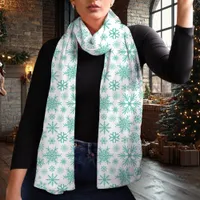 Elegant Winter Teal Snowflake Christmas Scarf