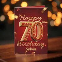Elegant Luxurious Gold and Ruby Red 70th Birthday Card