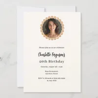 Birthday party ivory rose gold diamond photo invitation