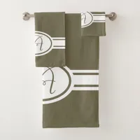 Martini Olive green white Monogram Bath Towel Set