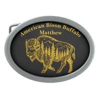 Bison in a Forest Illustration Belt Buckle