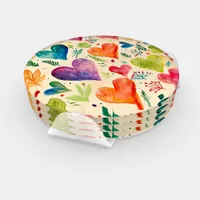 Watercolor Hearts Coaster Set