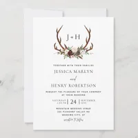 Rustic Antlers Floral Boho Wedding Invitation