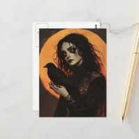 Woman and Crow Horror Postcard