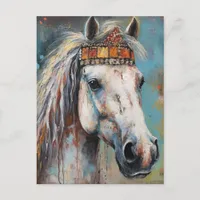 Horse wearing a colorful crown postcard