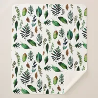 Green Foliage Botanical Nature  Sherpa Blanket