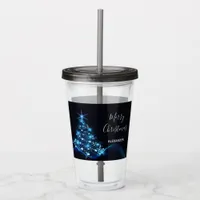 Christmas party black blue shining tree name acrylic tumbler