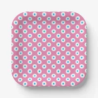 Minimalistic Bright Blue and White Dots on Pink Paper Plates