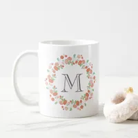 coral roses wreath monogram coffee mug