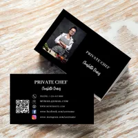 Private chef black white photo catering QR code Business Card