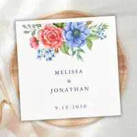 Patriotic Floral Red White Blue 4th July Wedding Napkins