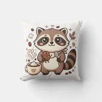 Cute Raccoon Coffee Pillow Throw