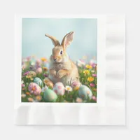 Cute Flowers and  Bunny Easter Party  Napkins