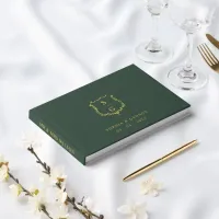 Elegant Monogram Crest Green Gold Wedding Foil Guest Book