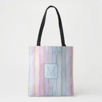 Vertical Stripes Blues Color Block Monogram Tote Bag