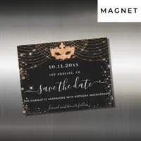Masquerade party black gold save the date magnet