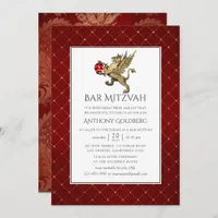 Plush Red and Gold Damask and Lattice Bar Mitzvah Invitation