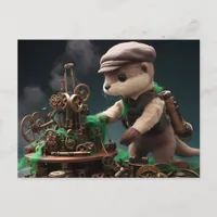 Steampunk Adorable Otter Works on Machinery Postcard