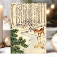 Vintage Baby Doe Deer In Forest Christmas Holiday Card