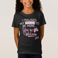 Paused Game Pastel Pink Girly Slogan Gamer Girl  T-Shirt