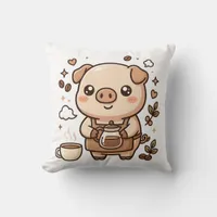 Cute Pig Barista Throw Pillow