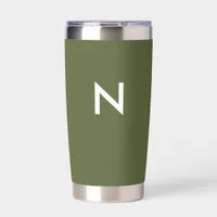 Stylish Modern Olive Green Minimalist Monogrammed Insulated Tumbler