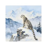 A Snow Leopard on Snowy Peak Metal Print