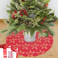 Christmas Festive Red Rustic Stars Pattern Brushed Polyester Tree Skirt