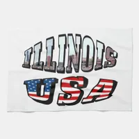 Illinois USA Flag & State Photo Text Towel