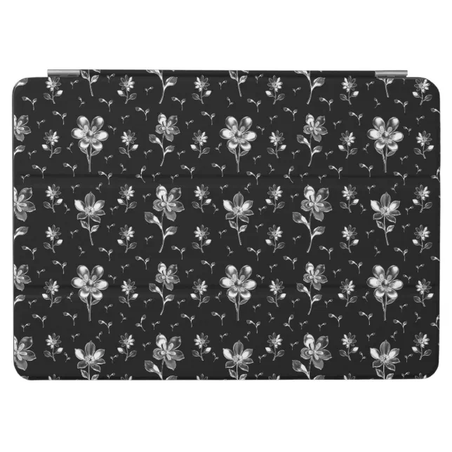 Black And Silver Floral Pattern Metallic Flowers iPad Air Cover