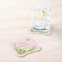 Pink and Green Nostalgic Floral Paper Coaster