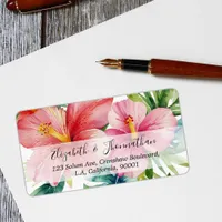 Watercolor Aloha Hawaiian Red Flowers Script Name  Label