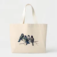 Vintage Birds on a Branch Large Tote Bag