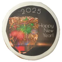 2025 wishes with fireworks and bubbles sugar cookie