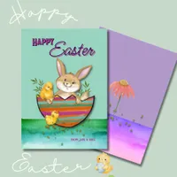 Adorable Easter Bunny with chicks Holiday Card