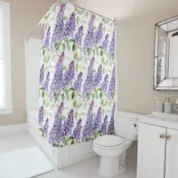 Pretty Purple Lavender Watercolor Style AI Floral Shower Curtain