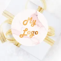 Blush pink marble image business logo classic round sticker