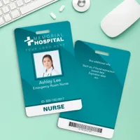 Teal Nurse ID Badge with Photo & Barcode