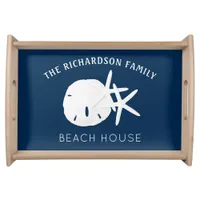 Beach Starfish Sand Dollar Navy Blue  Serving Tray