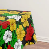 Red Yellow Green Tropical Hibiscus Flowers Tablecloth