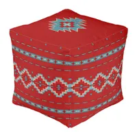 Southwest Mesas Red & Turquoise 18in Square Pouf