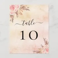 Pampas rose floral wedding program table number