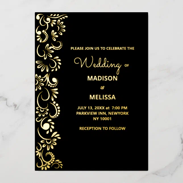 Elegant simple beautiful floral wedding foil invitation