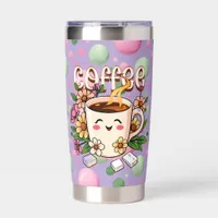 Cute Kawaii Coffee and Flowers Insulated Tumbler